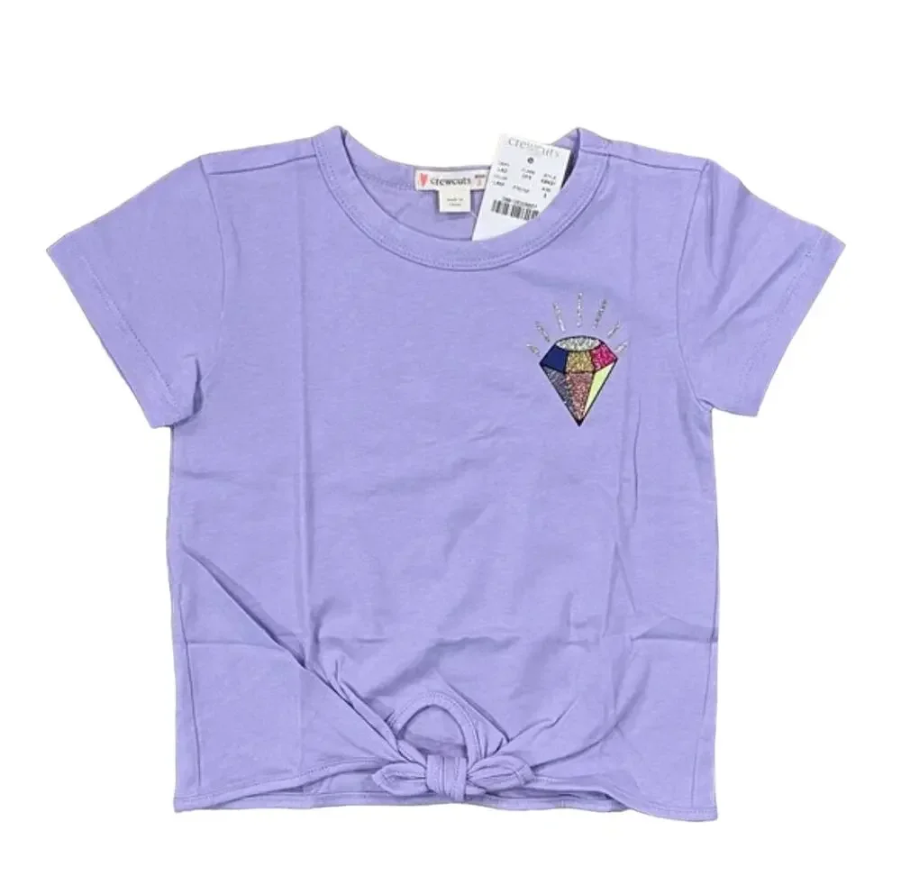 NWT J. Crew Girls' Purple W/Glitter Gem Front-Tie Tee - SIZE 3